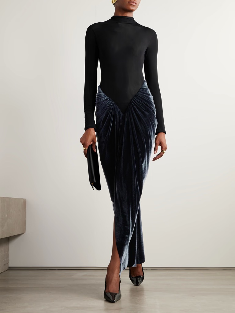 Maygel Coronel Guernica Jersey Gathered Jersey Velvet Maxi Dress In Nightfall — image 3 of 8